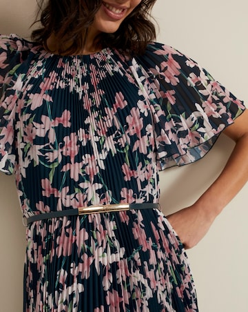 Phase Eight Kathleen Chiffon Floral Pleated Midi Dress