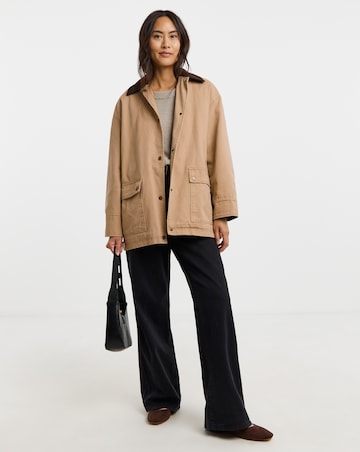 Contrast Cord Collar Relaxed Utility Barn Jacket