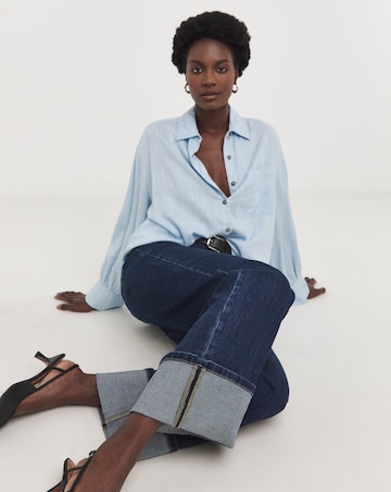 Raw Indigo Stretch Wide Leg Turn Up Jeans