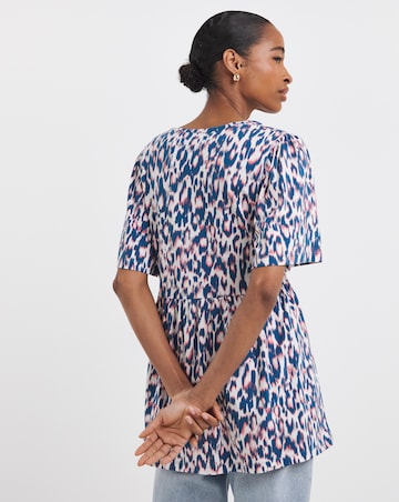 Pure Cotton V Neck SS Peplum Hem Longline Top