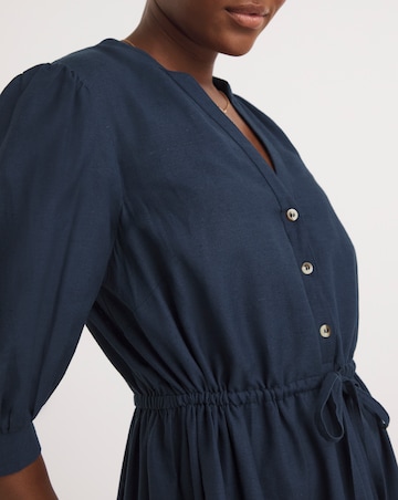Collarless Smock Midi Shirt Dress