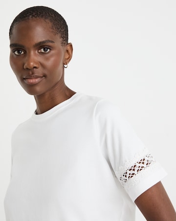 Pure Cotton White Lace Insert T-shirt