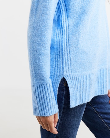 Blue V Neck Side Rib Tunic