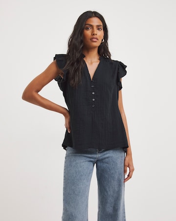 Frill Sleeve Cheesecloth Blouse