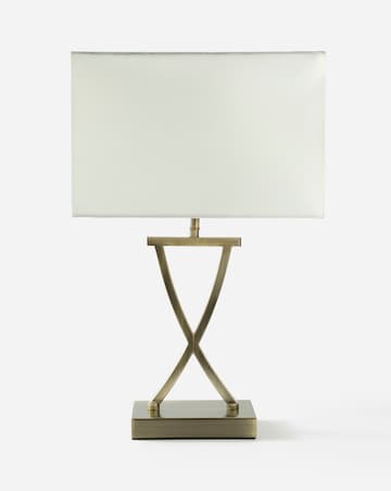 Antique Brass Metal and White Faux Silk Shade Club Table Lamp