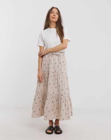 Pure Cotton Textured Tiered Midi Skirt