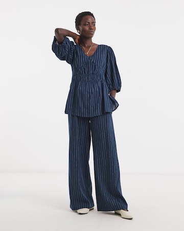 Navy Stripe Linen Mix Trouser