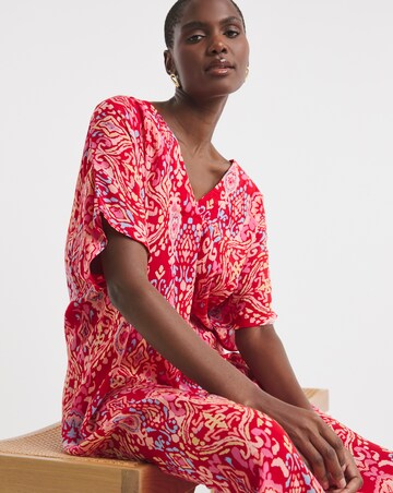 Textured Crinkle Overhead Midi Kaftan Dress