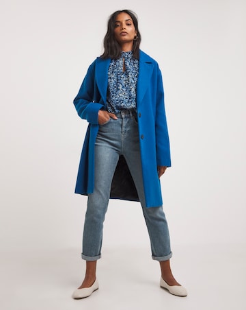 Blue Print Sheer Shirred Yoke Blouse With Shirred Cuffs