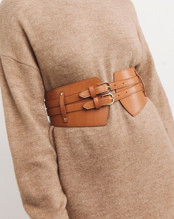 Tan Double Buckle Waist Corset Belt