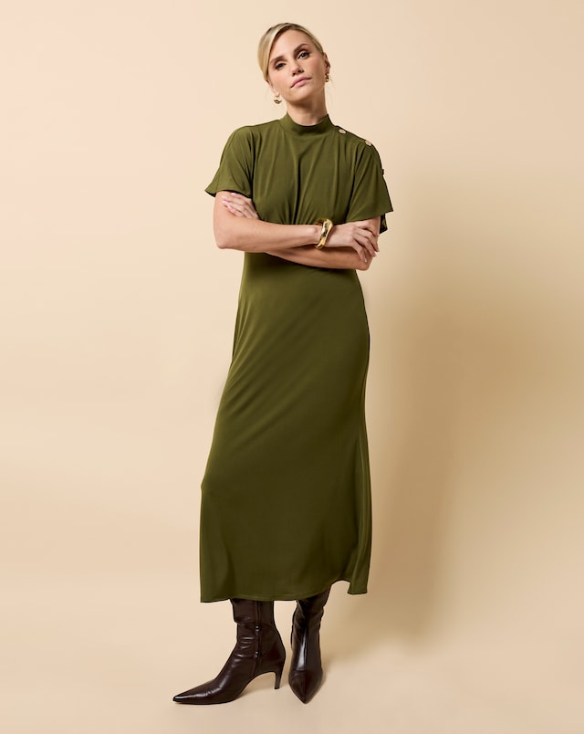 Little Mistress Khaki Button Detail Midaxi Dress