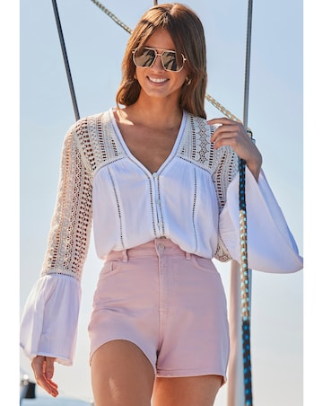 Sosandar Ivory Broderie Detail Tunic Top