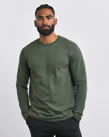 Textured Long Sleeve T-Shirt Long- Khaki