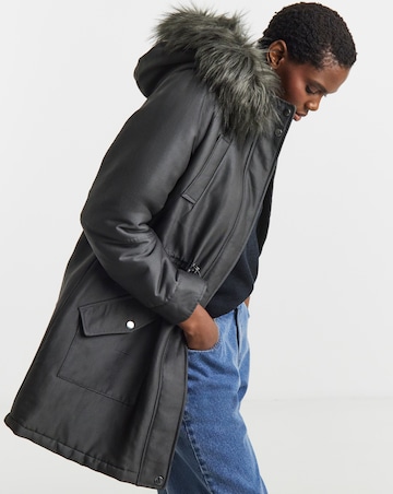 Charcoal Faux Fur Lined Parka Coat