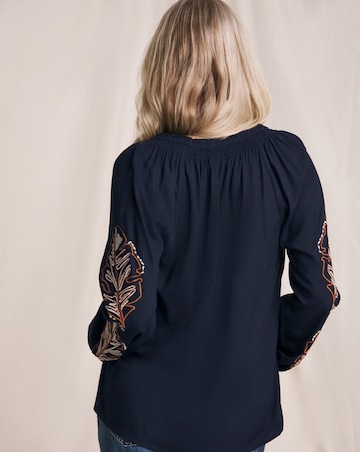 Julipa Palm Embroidered Navy Blouse