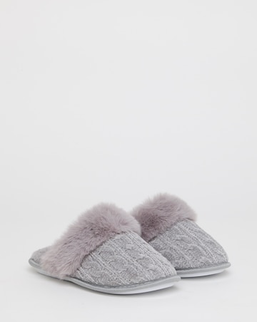 Dana Faux Fur Trim Mule Slippers - Wide Fit (E)