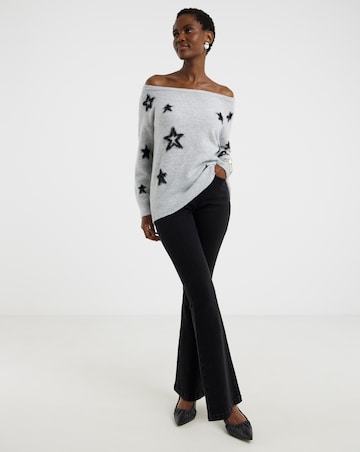 Grey Off The Shoulder Tinsel Star Tunic