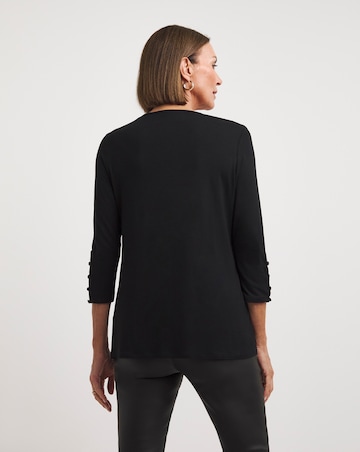 Black Button Sleeve V-Neck Top
