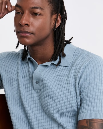 Blue Textured Knitted Polo