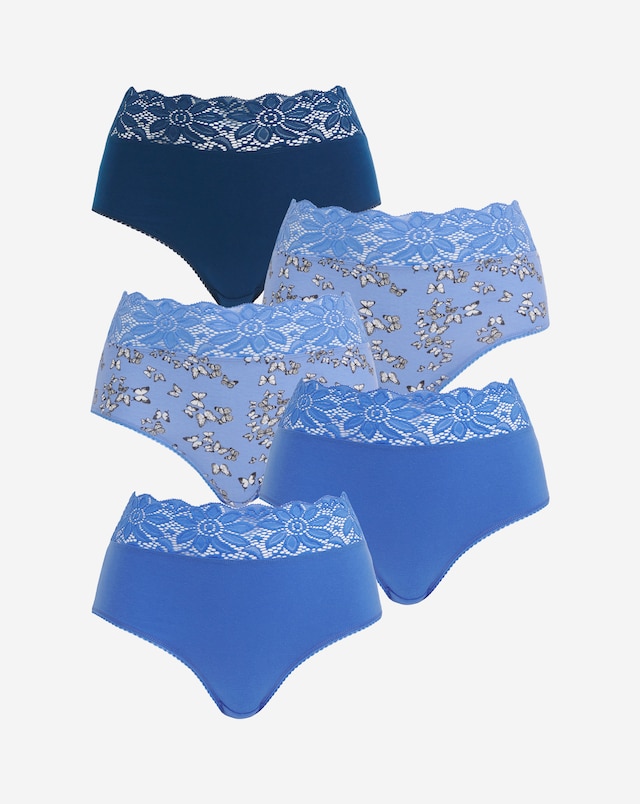 Pretty Secrets (5 Pack) Lace Top Full Brief Knickers Butterfly