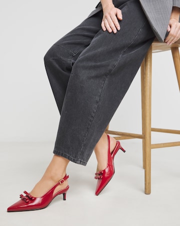 Heavenly Soles Elm Kitten Heel Slingback Shoes With Bow - Extra Wide Fit (EEE)