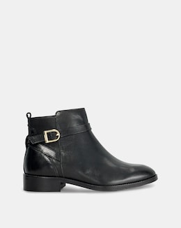 Dune Pemma Black Leather Buckle Ankle Boots Wide Fit