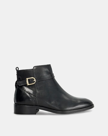 Dune Pemma Black Leather Buckle Ankle Boots Wide Fit