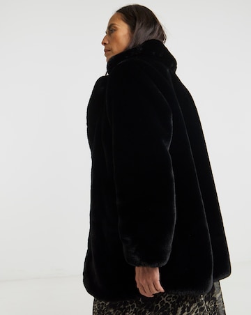 Black Plush Faux Fur Coat