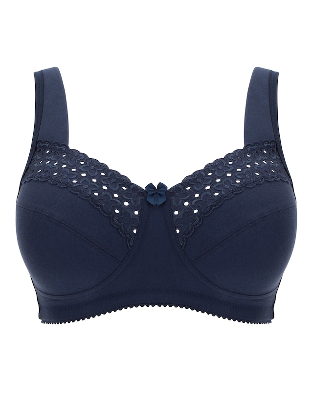 Miss Mary of Sweden Broderie Anglaise Cotton Non Wired Bra Dark Blue