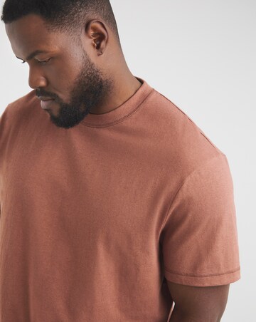 Linen Blend Relaxed Fit T-Shirt- Rust