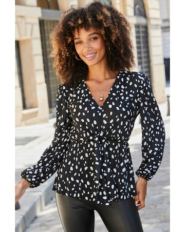 Sosandar Geo Spot Plisse Tie Front Top