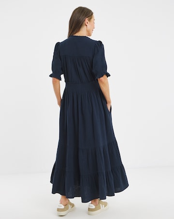 Pure Cotton Textured Short Sleeve Tiered Maxi Dress
