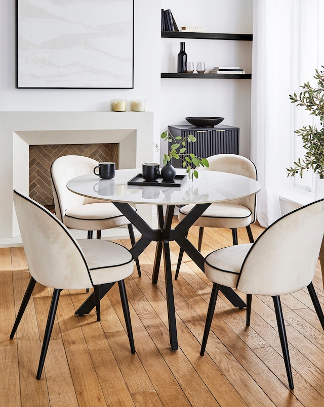 Brock Round Dining Table with 4 Camille Chairs