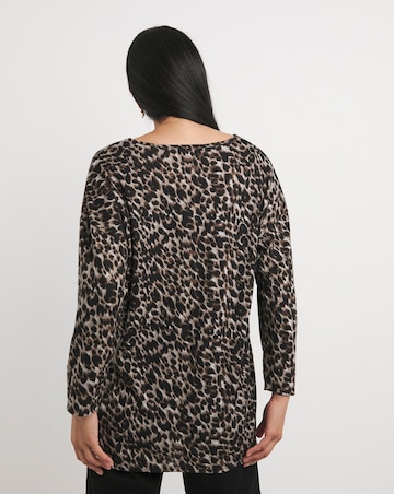 Leopard Print Soft Touch V Neck Longline Top