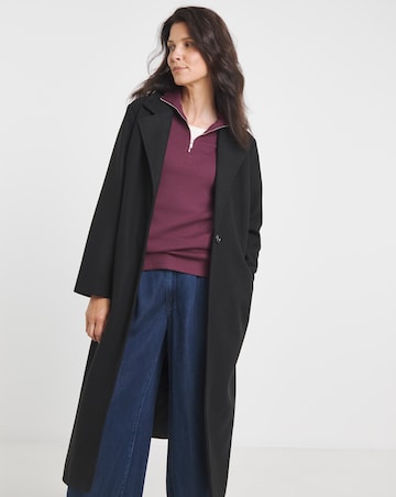 Black Single Breasted Longline Lined Coat