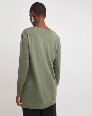 Khaki V-Neck Longline Split Hem Slouch T-Shirt