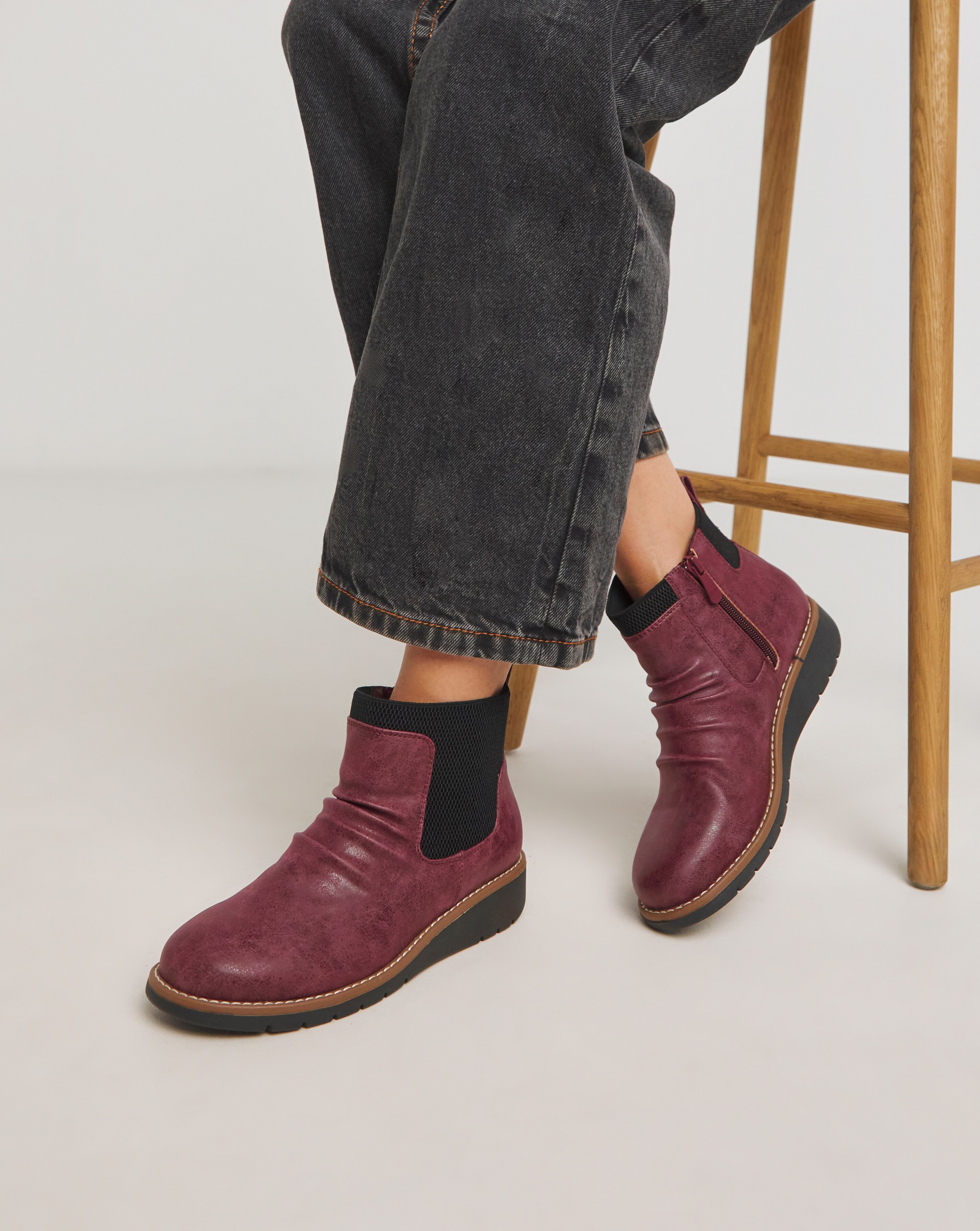 Heavenly Soles Blanche Low Wedge Ruched Ankle Boot - Wide Fit (E)