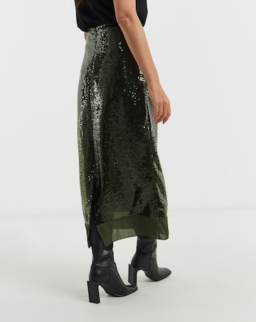 Green Sequin Column Skirt