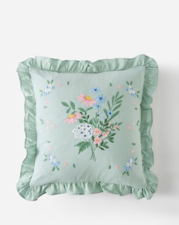 Harper Embroidered Floral Ruffled Cushion