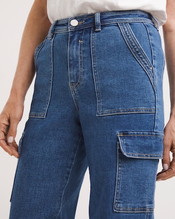 Mid Wash Cargo Straight Leg Jeans