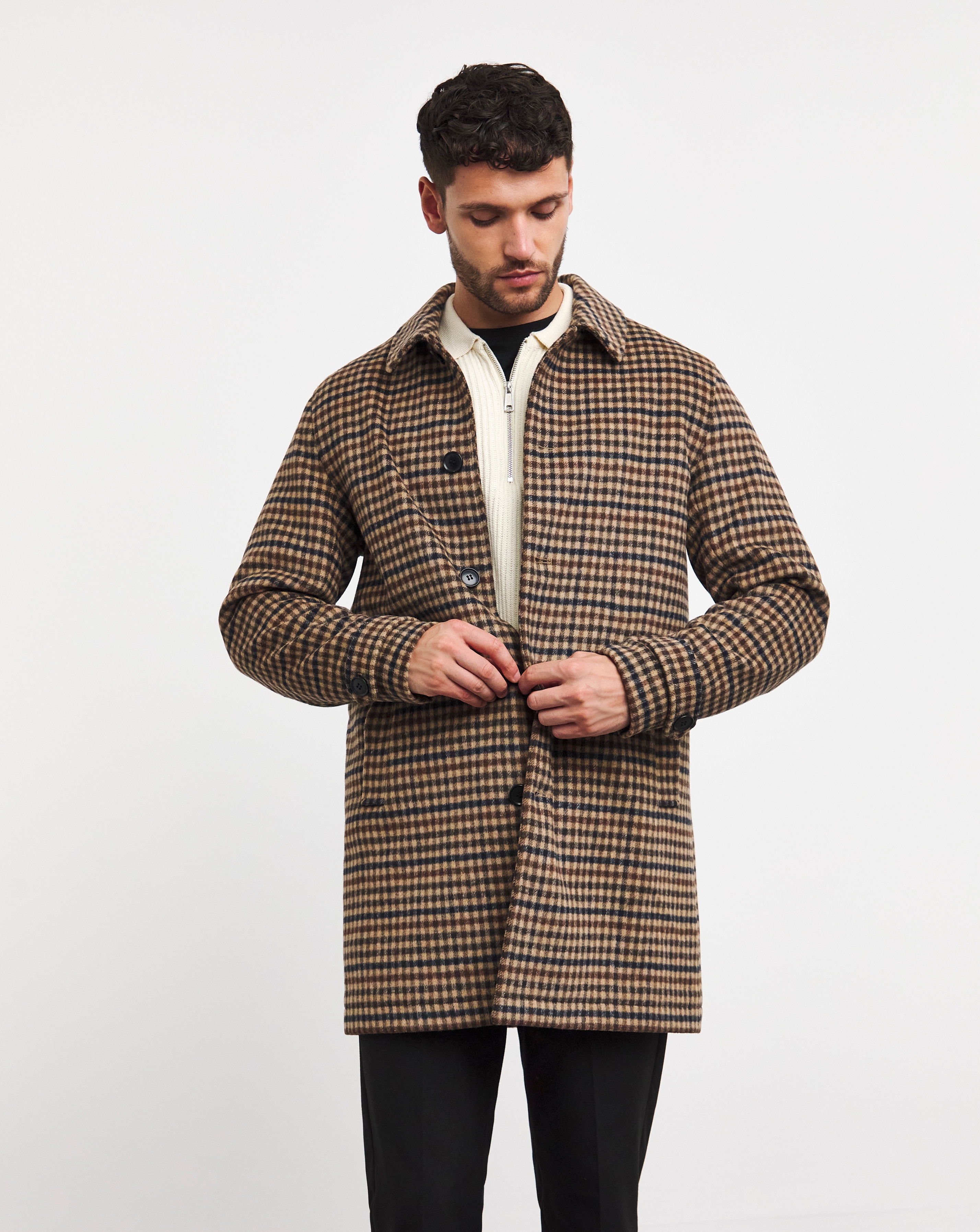 Brown Wool Blend Check Mac | JD Williams