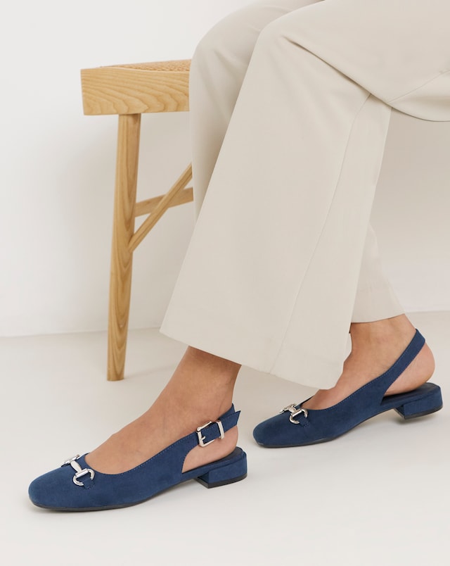 Presley Low Block Heel Slingback With Snaffle Trim - Wide Fit (E)