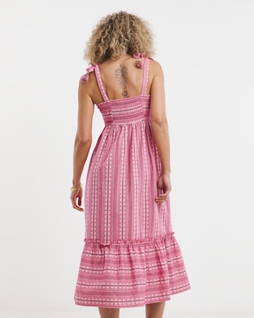 Cotton Jacquard Cami Dress With Tassels