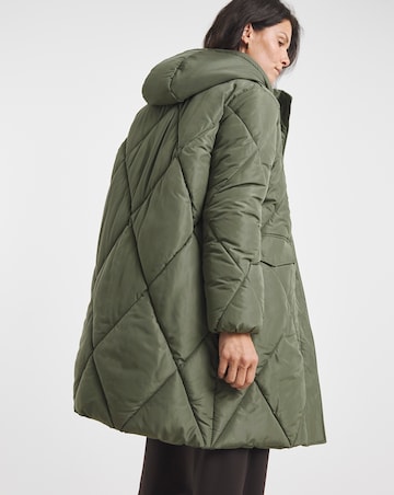 Khaki Mid Length Quilted Coat