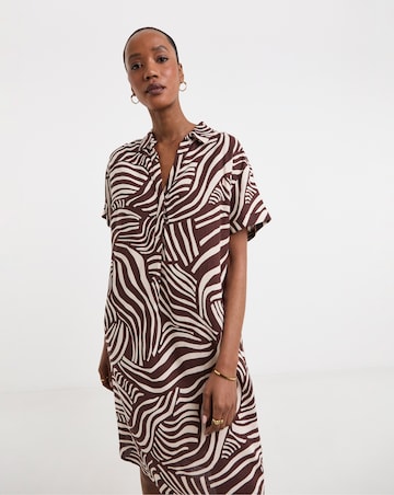 Linen Mix Collared Short Sleeve Tunic Dress