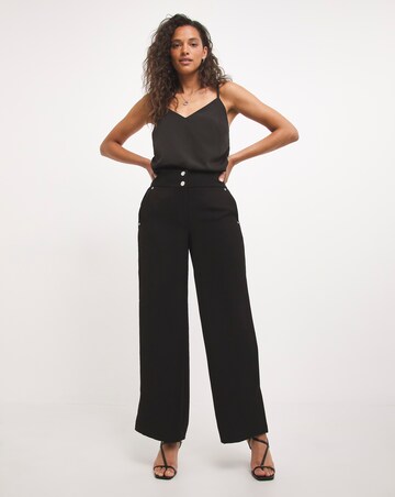 Straight Leg Twill Crepe Trouser with Buttons