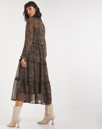 Animal Print Chiffon Tiered Smock Dress