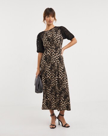 Lace Sleeve and Yoke Midi Tea Dress