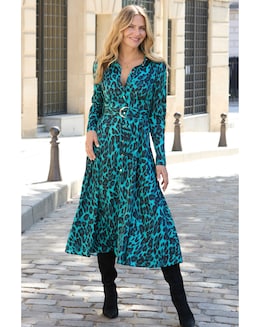 Sosandar Belted Animal Printed Shirt Dress