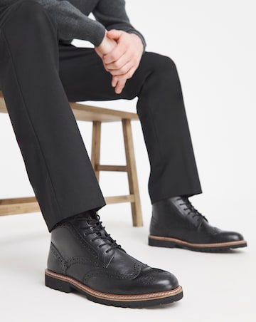 Brogue Leather Lace Up Boot Wide